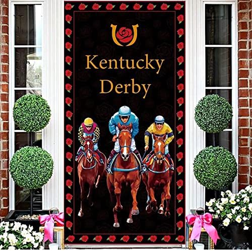 Xinyidl Kentucky Derby Door Banner, 71 x 35 polegadas Kentucky derby cenário pendurado Roses Racing Racing Door Cover para festas de celebração de férias