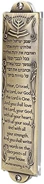 BRTAGG MEZUZAH CASE COM FATA DO DUPLO LADO, 5,3 de altura, Escritura em inglês e hebraico, bronze, casca fácil e capa de mezuzá, obras