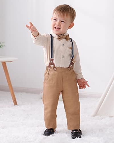 Disur Baby menino roupas de roupa, camisa de vestido de criança com raio + calça suspensa conjuntos de roupas cavalheiros 1-6 anos