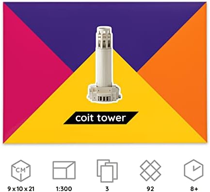 Paperlandmarks Coit Tower Paper Model Kit - Escala 1: 300, impresso, corte e cola, 92 partes, nível avançado de habilidade, idades: 14 anos ou mais