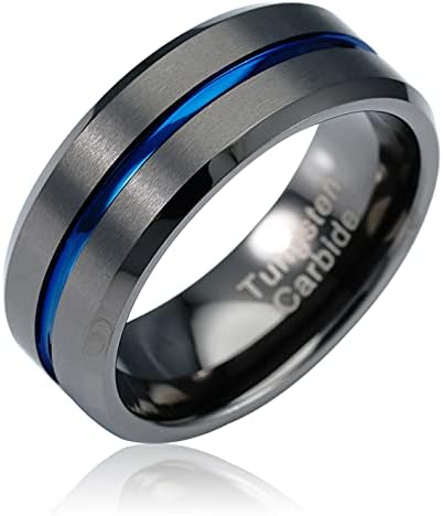100s jóias gunmetal cinza tungstênio anel para homens azul groove line weaking weanding weanding size tamanho 6-16