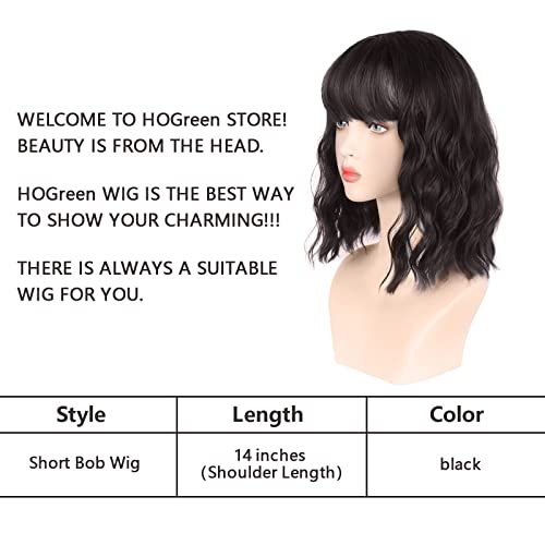 Hogreen Wigs Natural for Women, peruca ondulada com ar -ganges curta feminina Bob peruca Curly Wavy comprimento