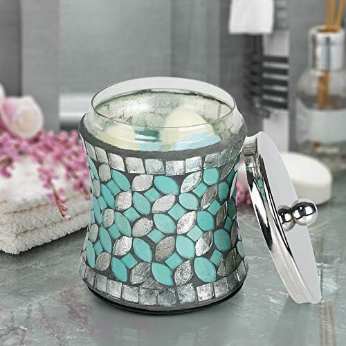 Jar com espuma do mar de aço nu em mosaico de vidro azul/ prata aqua/ aço inoxidável para banheiros e espaços de vaidade