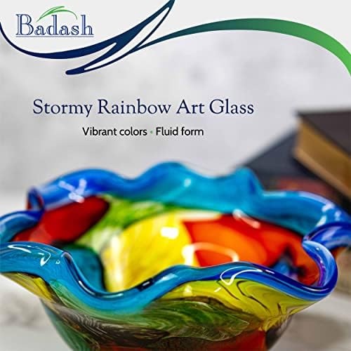 Badash Stormy Rainbow Art Glass - Arte de murano tigela de vidro de vidro peça central - tigela de vidro soprada na boca de 8