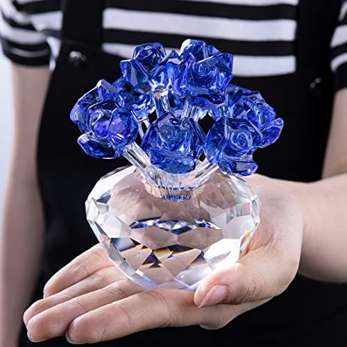 H&D Hyaline e Dora Blue Crystal Blossoming Bouquet Flowers Figura Ornamento