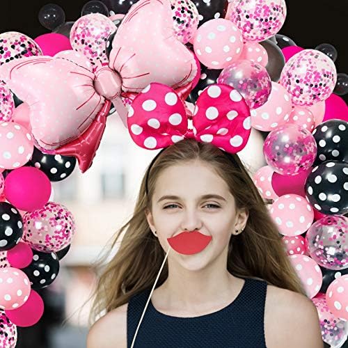 119 Mouse Balloon Garland Arch Kit inclui balões de papel alumínio rosa, balões de látex rosa rosa rosa preto preto com tira