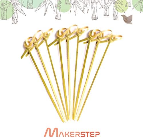 Cocktails de coquetel de 4 polegadas de Bamboo Makerstep, 300 pacote com nó em loop, palitos de dentes de madeira