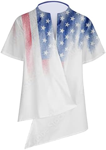 4 de julho Camisas femininas bandeira dos EUA camisetas irregulares vos de luva curta de manga curta estrelas listradas