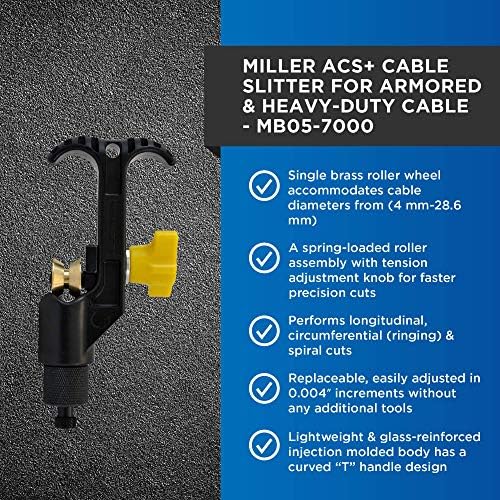 Miller ACS+ Slitter de cabo da série para cabo de fibra blindado, tubo central e tubo solto encalhado, ferramenta facilmente portátil para técnicos de trabalho, eletricistas e instaladores, 10 onças