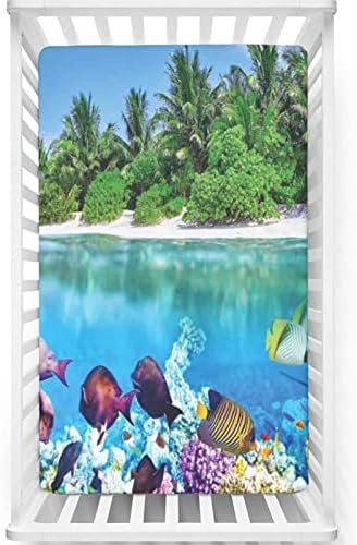 Folha de berço com tema da ilha, colchão de berço padrão folha de colchão de lençolas de colchão para meninas para meninos, 28 x52, multicolor