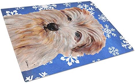 Tesouros de Caroline SC9784LCB Norfolk Terrier Winter Flakes Snow Florde de vidro Placa de corte grande e temperada decorativa