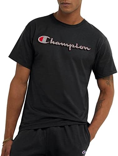 Camiseta masculina de campeão, camiseta de algodão masculina, camiseta masculina de peso médio, script gráfico