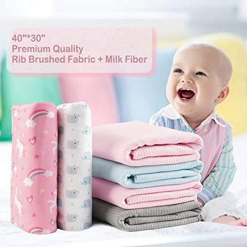 Cobertor de Swaddle de camisa de lasoftan, cobertor de recebimento elástico ultra macio, embrulho de arco -íris recém -nascido para meninas, 40 x 30 polegadas, 2 PCs, unicórnio