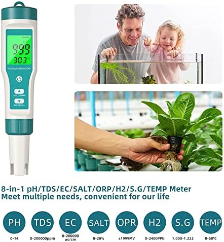 Medidor de pH kteli, medidor de tds 8 em 1 pH do medidor de medidor de medidor de medidor de sal