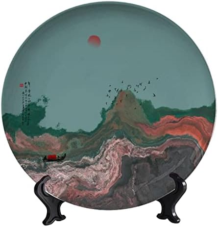 Placa decorativa de cerâmica de pintura chinesa, placa decorativa de pintura de tinta para paisagem chinesa, com placa de