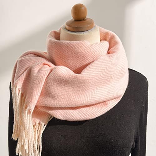 Listras de ondas de cor sólidas e inverno femininas, padrão de xale espessamento de lenço de cachecol quente e cachecol de