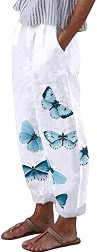 Grge beuu feminino calças florais com bolsos longos de linho de algodão solto calça de moletom de moletom reta de cintura alta alta