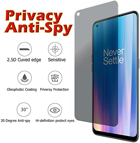 Protetor de tela de privacidade YTaland para OnePlus Nord CE 2 5G, [2 pacote] Anti-espião Anti Peep sem bolhas de vidro de vidro