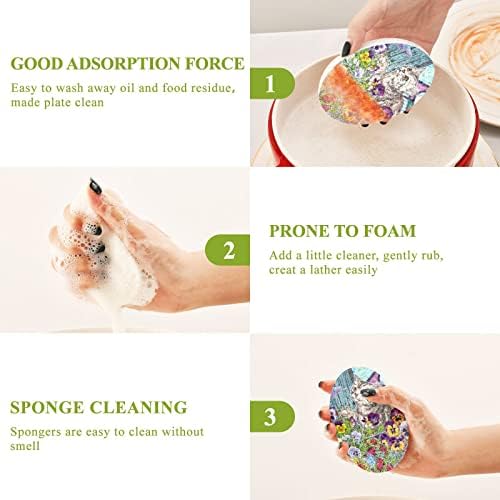 Alaza gato e flores pintando borboleta pintando esponja de cozinha natural esponjas de celulose para pratos lavando banheiro e limpeza