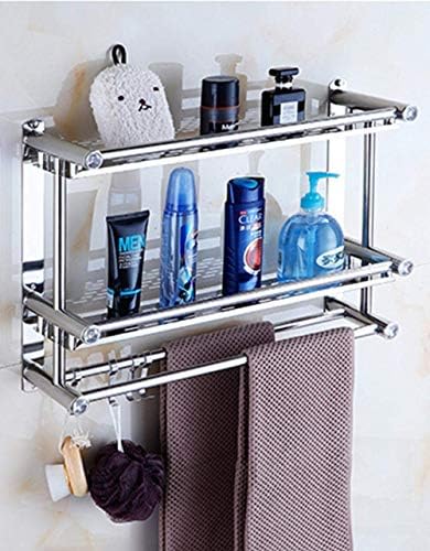 Racks de toalhas Knoxc, rack de toalhas, porta de toalha montada na parede com ganchos, prateleiras de banheiro, prateleiras de cozinha, toalha de banheiro/prata/a dupla camada-80cm