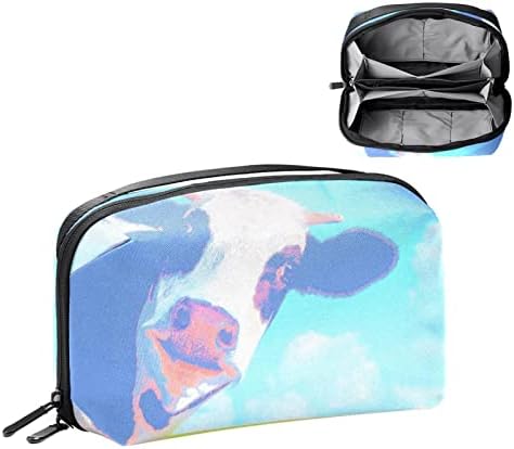 Bolsa de maquiagem de viagem sacos de maquiagem de bolsa de higieness à prova d'água para mulheres e meninas, pasto de vaca animal céu
