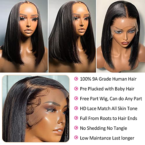 Flady reta Bob Wig Human Human Human 13x4 HD Frontal Lace peruca 150% Densidade curta perucas para mulheres negras bob de renda de renda de renda