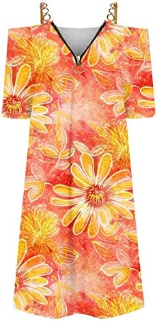Vestidos de praia femininos de verão estampa floral fora de ombro vestido de manga curta zíper profundo v colunas soltas vestidos de ajuste solto