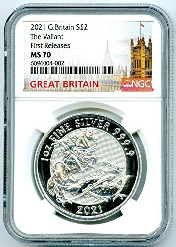 2021 Grã -Bretanha 1 oz Silver Valiant Dragon primeiro lança S2PD MS70 NGC