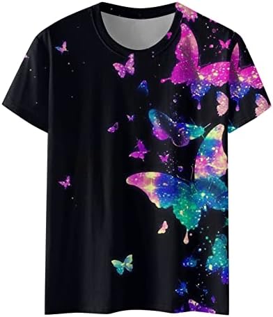 Butterfly Top for Women Summer 2023 Túdos de túnica de manga curta Blusa da blusa casual casual de neon butterfly Print T-shirt