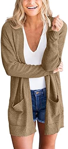 Mulheres caem no cardigã frontal aberto com bolsos casuais tricotar cardigan suéter feminino cardigãs de tamanho plus size