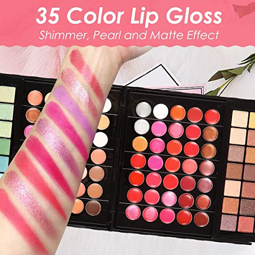 Hotrose Full 177 Color Eyeshadow Palette Paleta Bush Lip Gloss Center Kit Kit de maquiagem de beleza, kit de maquiagem all-in-one com espelho, aplicadores