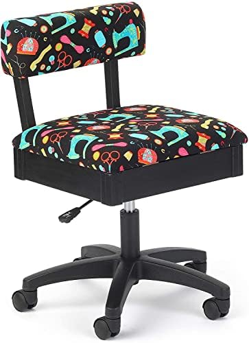 Arrow H7013B Altura ajustável Cadeira de costura e artesanato hidráulico com armazenamento sob assento e tecido impresso por