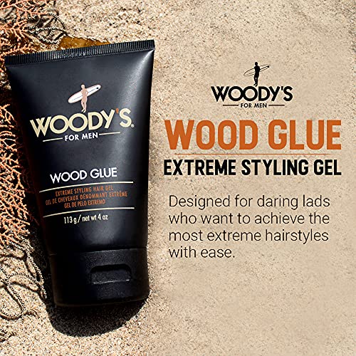 Gel de estilo extremo de cola de madeira de Woody para homens, intensidade duradoura, sem descamação, secagem rápida, mantém a umidade, adequada para todos os tipos de cabelo e estilos de cabelo, 4 oz-2 pacote