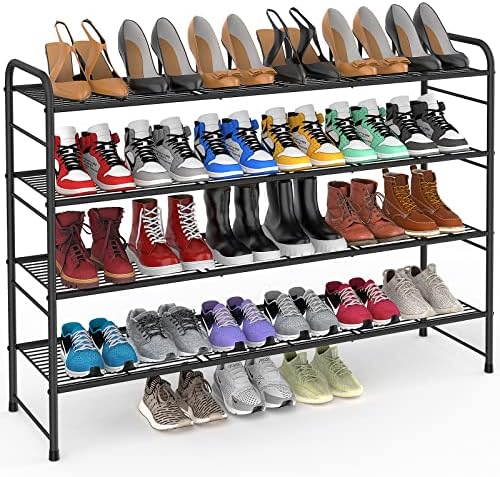 Closet Organizador de Rack de sapatos DiCasser ， Capacidade de armazenamento de calçados de metal de 4 camadas para 24 a 30 pares, preto