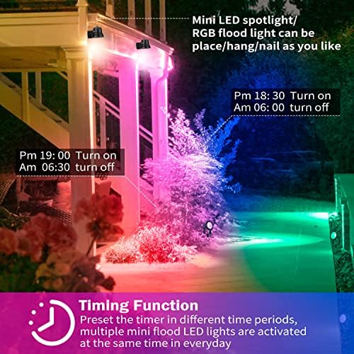 Smart Spotlight Outdoor, luzes de quintal de 15w com plugue, controle de 12v Controle de aplicativos Spotfles LED coloridos Luz à prova d'água e diminuído do quintal com timer, luzes de inundação de LED ao ar livre com sincronização musical