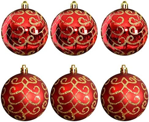Ornamentos de árvore de natal Bola estampada de 8 cm de 6 vermelho barroco