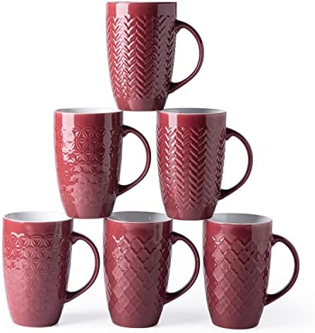 Canecas de café extras grandes de 6, 20 onças de canecas de café com cerâmica de 20 onças com padrões geométricos texturizados para