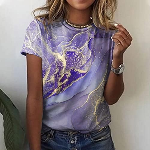 Camisetas de manga curta para mulheres Summer Summer Fall Crew pescoço mármore brunch tops Tees Teen Girls Clothing Trendy