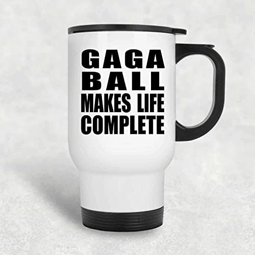 Designsify Gaga Ball torna a vida completa, caneca de viagem branca de 14 onças de aço inoxidável com isolamento,