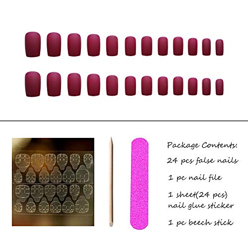 Aimimier 24pcs quadrado foste unhas falsas comprimentos médios cor pura capa completa caixão falso unhas com adesivo de cola