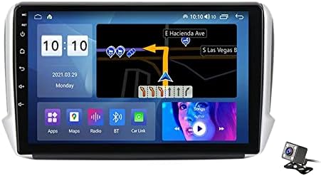 Plokm Android 10 Carro de rádio estéreo com unidade de cabeça de toque de 9 para Peugeot 208 2008 Bluetooth Handsfree