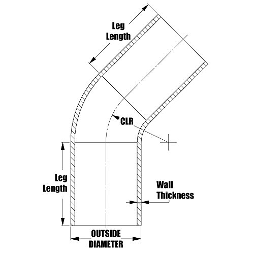 HPS 4 OD, 45 graus Tubos de cotovelo de alumínio Bend, comprimento da perna de 6 de cada lado, 5-1/2 CLR, 6061 T6