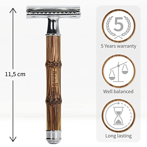 Bambaw Slim Silver Double Edge Segurança Razor | Longa alça de bambu natural Razor | Razor de segurança reutilizável para