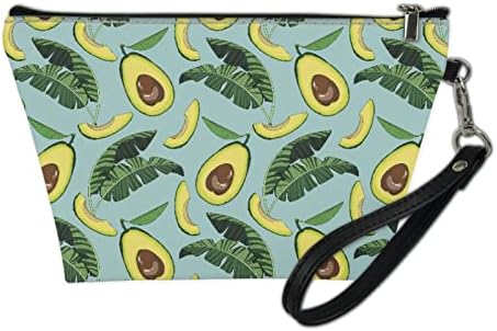 Suhoaziia Banana Leaf Avocado Bolsa de Cosmético Verde Viagem Bolsa de Maquiagem Portátil Mulheres para Meninas Bolsas de