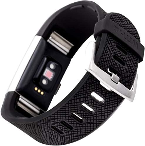 Withit Designer Silicone Substacement Band para Fitbit Charge 2, Black Saffiano-fechamento de fivela de aço inoxidável seguro e ajustável, Substituição de banda de relógio Fitbit, resistente ao suor, se encaixa na maioria dos pulsos