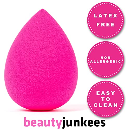 BELAÇÃO Junkees Makeup Sponge Blender - Pink Egg Foundation Makeup Sponge, esponjas de mistura de contorno em pó de creme líquido, aplicador de maquiagem, liquidificadores cosméticos, esponja de beleza seca molhada, látex livre