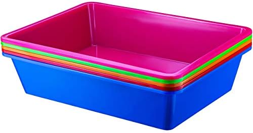 Zilpoo 5 pacote - caixas de organizador de papel, giro de plástico colorido em bandeja, suporte de arquivo da sala de aula, contêiner de armazenamento de material de livro de livros, cestas de cartas de organização de gavetas, colorido