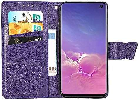 Gyhoya Compatível com a caixa da carteira Samsung Galaxy S10 para mulheres, fólio de couro com estojo de proteção magnético e suporte para cartas para Samsung Galaxy S10 Butterfly Purple SD