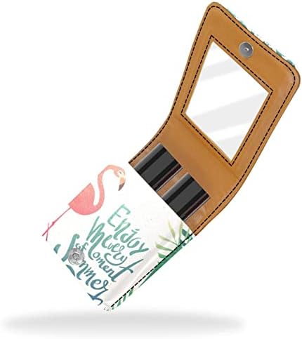 Caixa de batom de Guerotkr, organizador de batom de Lip Gloss de couro com espelho, Mini Lipstick Surfal, flamingo