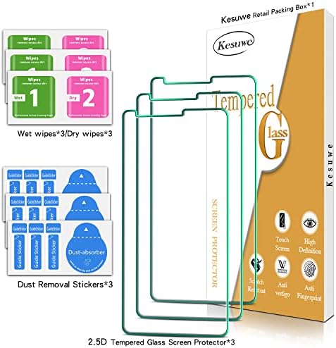 Protetor de tela Kesuwe [3-Pack] projetado para LG Stylo 5, Stylo 5 Plus e Stylo 5x Temperado Glass, 9H Drafidade, Anti Scratch, Bubble Free, Fácil de instalar